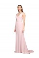 Deep V-Neckline and Back Long Sweep Train Crepe Bridesmaid Dress / Prom Dress with Shoulder Straps UK