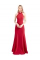 Sleek Fit and Flare High Neck Halter Stretch Formal Crepe Bridesmaid Dress / Prom Dress with Open Back UK