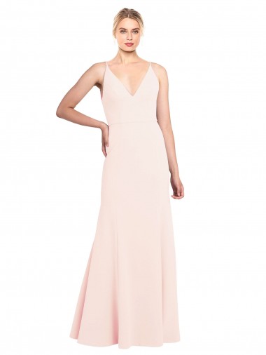 Slim A-Line V-Neck Long Stretch Formal Crepe Bridesmaid Dress / Prom Dress with V-Back UK