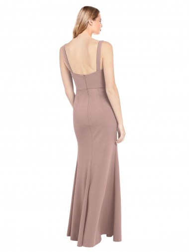 Square Neck Fit and Flare Long Stretch Crepe Bridesmaid Dress / Prom Dress with Side Slit UK