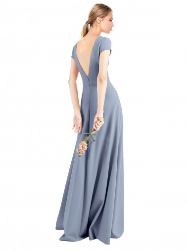 Plunging V-Neck Cap Sleeves Stretch Crepe Bridesmaid Dress / Prom Dress with Front Slit UK