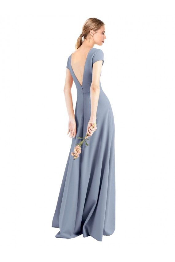 Plunging V-Neck Cap Sleeves Stretch Crepe Bridesmaid Dress / Prom Dress with Front Slit UK