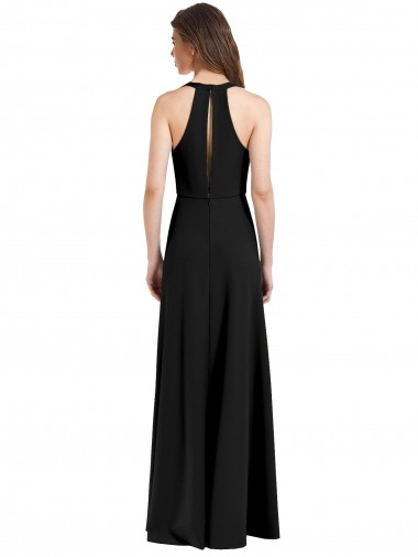 Sleek Halter V-Neck Long A-Line Stretch Formal Crepe Bridesmaid Dress / Prom Dress with Front Slit UK