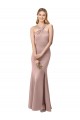 Long Floor Length High Neck Fit and Flare Stretch Crepe Bridesmaid Dress / Prom Dress with Side Slit UK