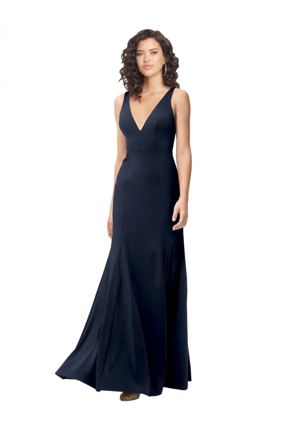Classic V-Neck Long Stretch Formal Crepe Bridesmaid Dress / Prom Dress with V-Back UK
