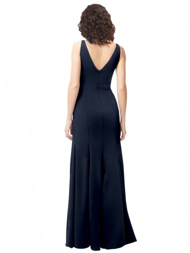 Classic V-Neck Long Stretch Formal Crepe Bridesmaid Dress / Prom Dress with V-Back UK