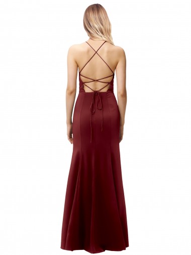 Fit and Flare Halter Neckline Stretch Formal Crepe Bridesmaid Dress / Prom Dress with Strappy Back UK