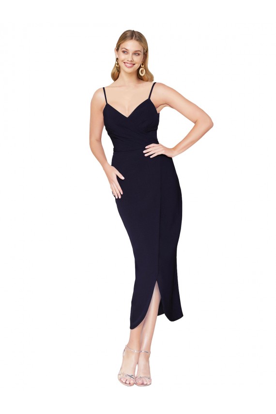 High Neck Spaghetti Straps Formal Crepe Short Cocktail Wrap Bridesmaid Dress / Prom Dress UK
