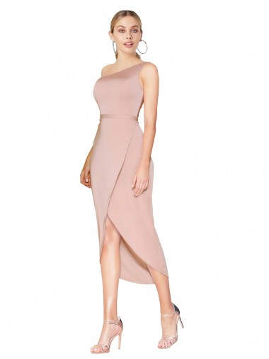 Knee Length One Shoulder Formal Crepe Short Wrap Bridesmaid Dress / Prom Dress UK