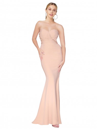 Sweetheart Shirred Neck Long Floor Length Formal Crepe Bridesmaid Dress / Prom Dress UK