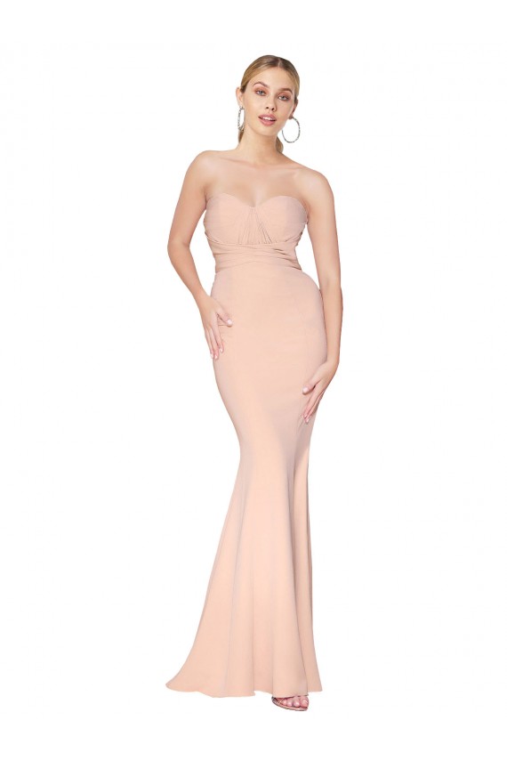 Sweetheart Shirred Neck Long Floor Length Formal Crepe Bridesmaid Dress / Prom Dress UK