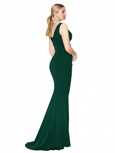 V-Neck Floor Length Long Formal Crepe Mermaid Bridesmaid Dress / Prom Dress UK