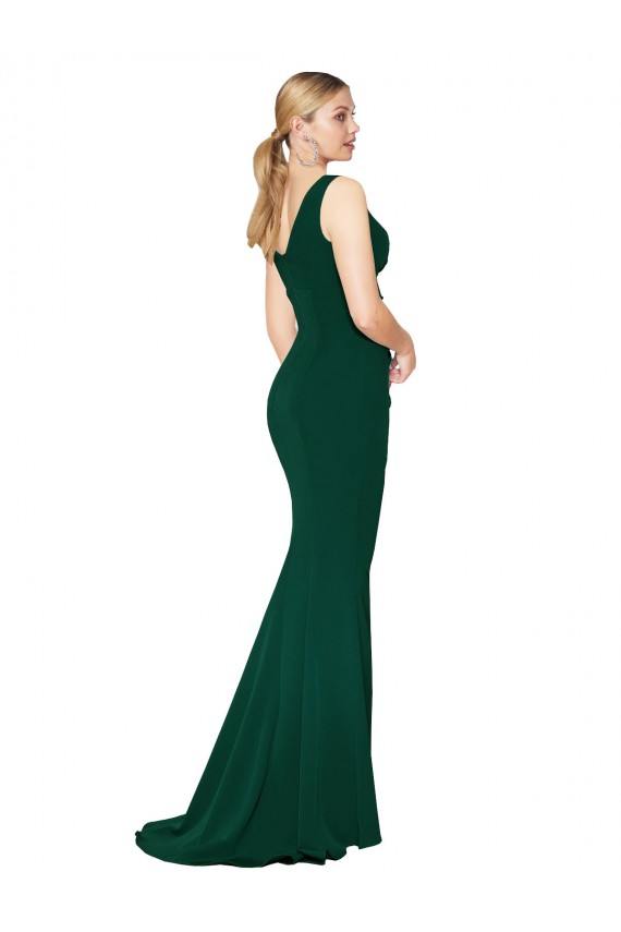 V-Neck Floor Length Long Formal Crepe Mermaid Bridesmaid Dress / Prom Dress UK