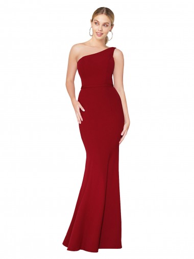 One Shoulder Long High Neck Sleeveless Mermaid Formal Crepe Bridesmaid Dress / Prom Dress UK