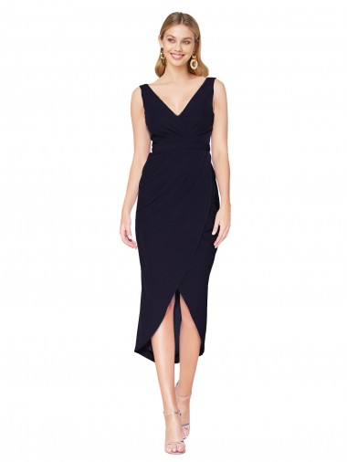 Knee Length V-Neck Formal Crepe Short Cocktail Wrap Bridesmaid Dress / Prom Dress UK