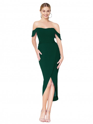 Off the Shoulder Knee Length Formal Crepe Short Cocktail Wrap Bridesmaid Dress / Prom Dress UK