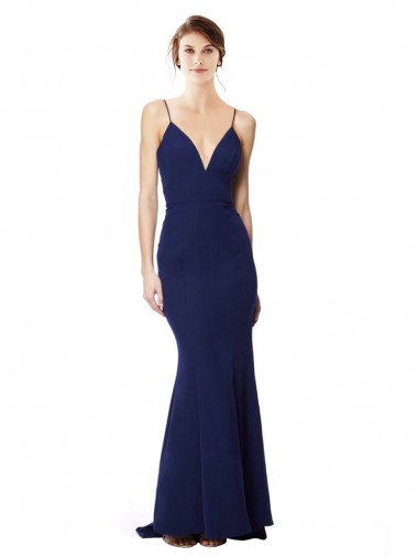 Deep V-Neck Spaghetti Straps Mermaid Formal Crepe Bridesmaid Dress / Prom Dress UK
