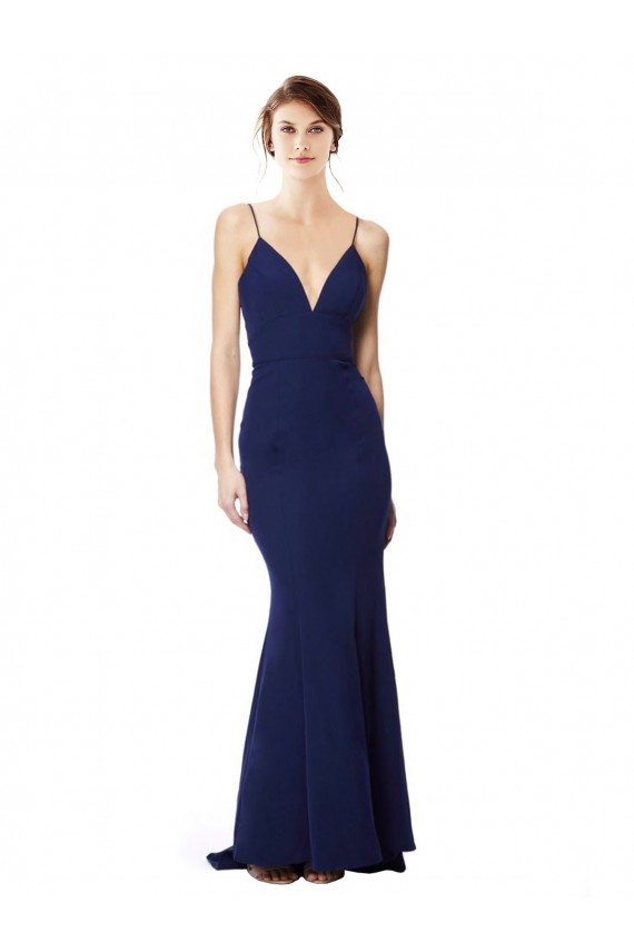 Deep V-Neck Spaghetti Straps Mermaid Formal Crepe Bridesmaid Dress / Prom Dress UK
