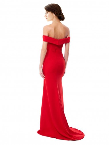 Off the Shoulder Chapel Train Formal Crepe Bridesmaid Dress / Prom Dress with Thigh-High slit UK