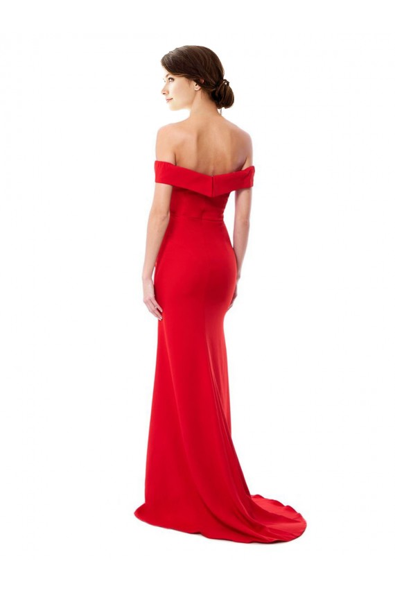 Off the Shoulder Chapel Train Formal Crepe Bridesmaid Dress / Prom Dress with Thigh-High slit UK