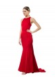 High Neck Mermaid Open Back Formal Crepe Maxi Bridesmaid Dress / Prom Dress with Train Detail UK