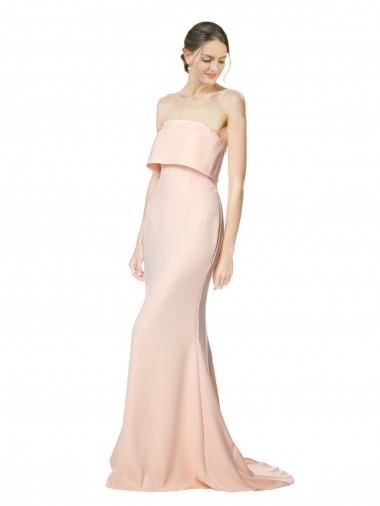 High Neck Strapless Long Formal Crepe Maxi Bridesmaid Dress / Prom Dress with Overlay UK