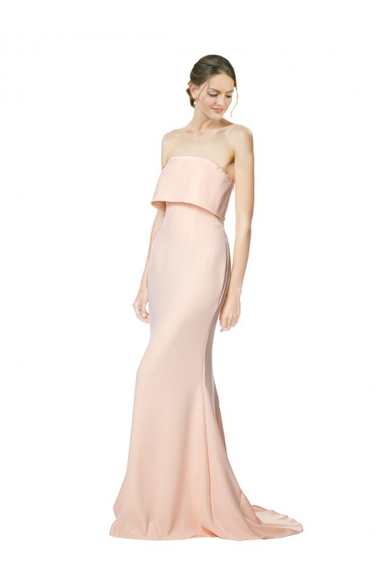 High Neck Strapless Long Formal Crepe Maxi Bridesmaid Dress / Prom Dress with Overlay UK