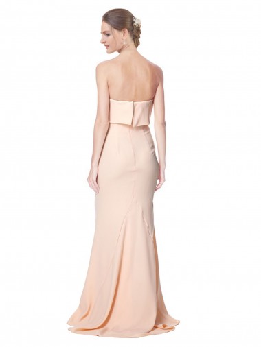 High Neck Strapless Long Formal Crepe Maxi Bridesmaid Dress / Prom Dress with Overlay UK