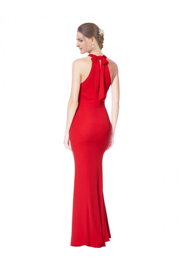 Halter Neck Keyhole Back Sleeveless Formal Crepe Maxi Bridesmaid Dress / Prom Dress UK
