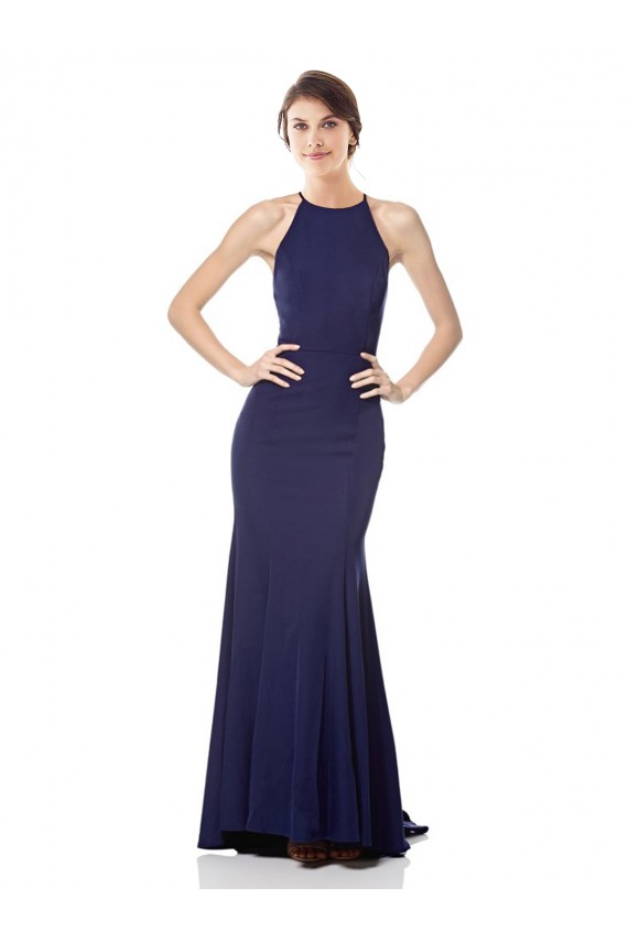 High Neck Fishtail Formal Crepe Bridesmaid Dress / Prom Dress with Open Back Detail UK