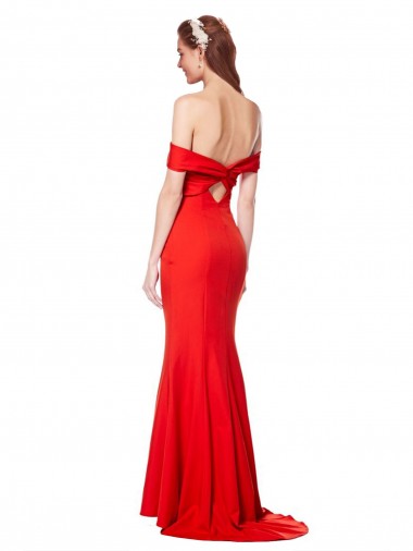 Cross Front and Back Bardot Sleeveless Formal Crepe Maxi Bridesmaid Dress / Prom Dress UK