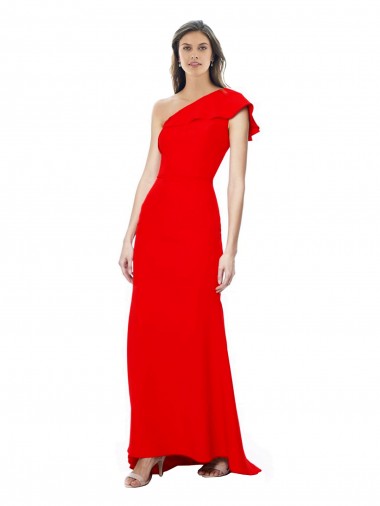 High Neck Ruffle Frill One Shoulder Maxi Formal Crepe Bridesmaid Dress / Prom Dress UK