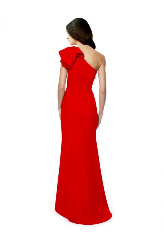 High Neck Ruffle Frill One Shoulder Maxi Formal Crepe Bridesmaid Dress / Prom Dress UK
