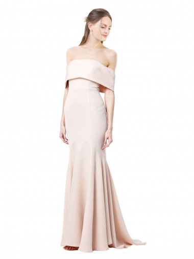 Mermaid Bardot Maxi Formal Crepe Bridesmiad Dress with Fishtail Train UK
