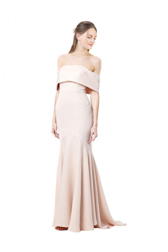 Mermaid Bardot Maxi Formal Crepe Bridesmiad Dress with Fishtail Train UK