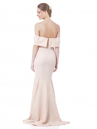 Mermaid Bardot Maxi Formal Crepe Bridesmiad Dress with Fishtail Train UK
