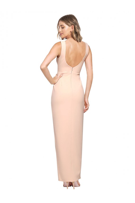 Floor Length Square Neck Long Sheath Formal Crepe Bridesmaid Dress / Prom Dress  UK