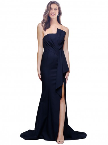 Long Strapless Sweep Train Low Back Crepe Bridesmaid Dress / Prom Dress UK