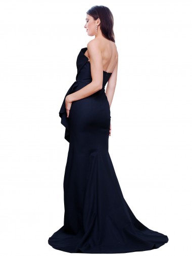 Long Strapless Sweep Train Low Back Crepe Bridesmaid Dress / Prom Dress UK