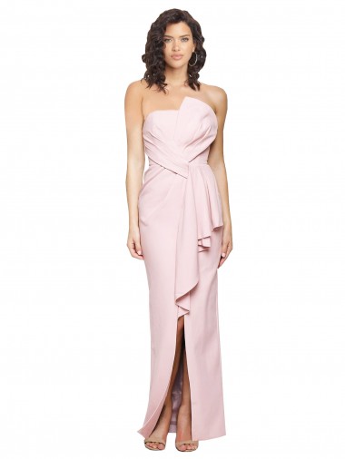 Strapless Long Full Length Ruffles Low Back Formal Crepe Bridesmaid Dress / Prom Dress UK