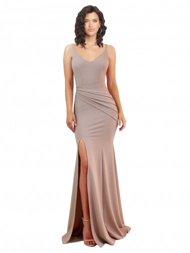 Fishtail Shape V-Neck Formal Crepe Bridesmaid Dress / Prom Dress with Slit UK