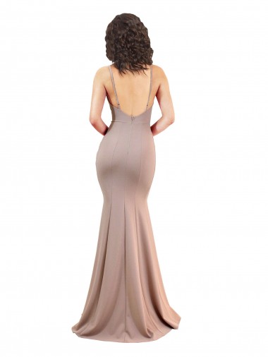 Fishtail Shape V-Neck Formal Crepe Bridesmaid Dress / Prom Dress with Slit UK