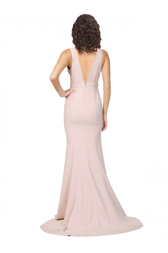 Deep Plunging V-Neckline Full Length Formal Crepe Bridesmaid Dress / Prom Dress with Deep V-Backline UK