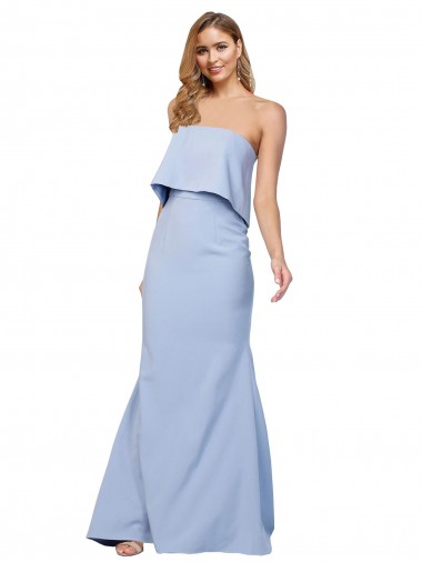 Strapless Full Length Formal Crepe Bridesmaid Dress / Prom Dress with Bodice Overlay UK