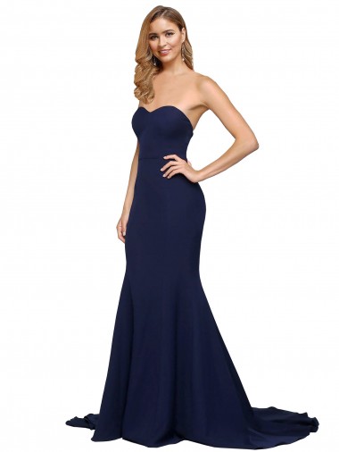 Fit and Flare Sweetheart Long Formal Crepe Bridesmaid Dress / Prom Dress with Sweep Train UK