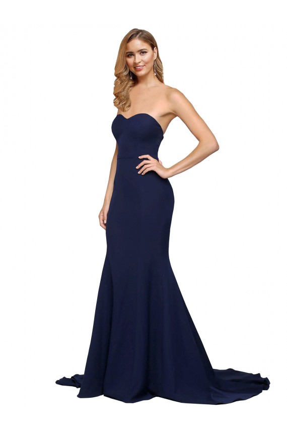 Fit and Flare Sweetheart Long Formal Crepe Bridesmaid Dress / Prom Dress with Sweep Train UK