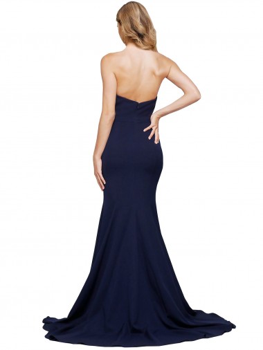 Fit and Flare Sweetheart Long Formal Crepe Bridesmaid Dress / Prom Dress with Sweep Train UK