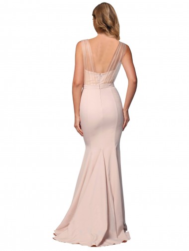 Full Length Sweetheart Formal Crepe Bridesmaid Dress / Prom Dress with Tulle Overlay UK