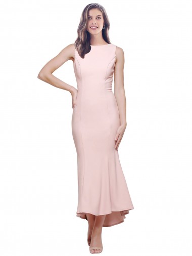 High Neck Low V-Back Cocktail Midi Length Formal Crepe Bridesmaid Dress / Prom Dress UK