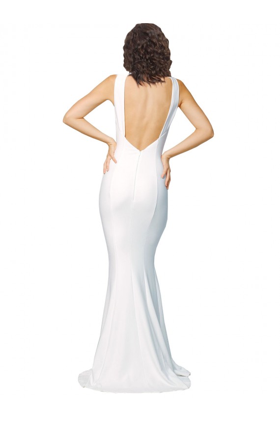 High Neck Low V-Back Long Formal Crepe Bridesmaid Dress / Prom Dress UK